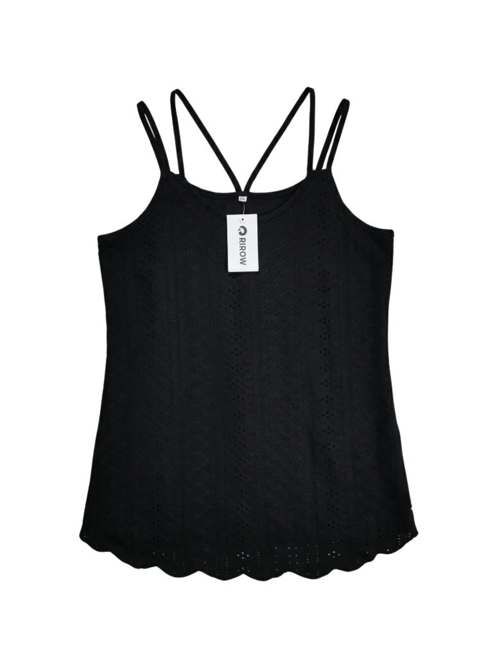 NWT | RIROW Black Eyelet Lace Tank Top | Spaghetti Straps | Size Large